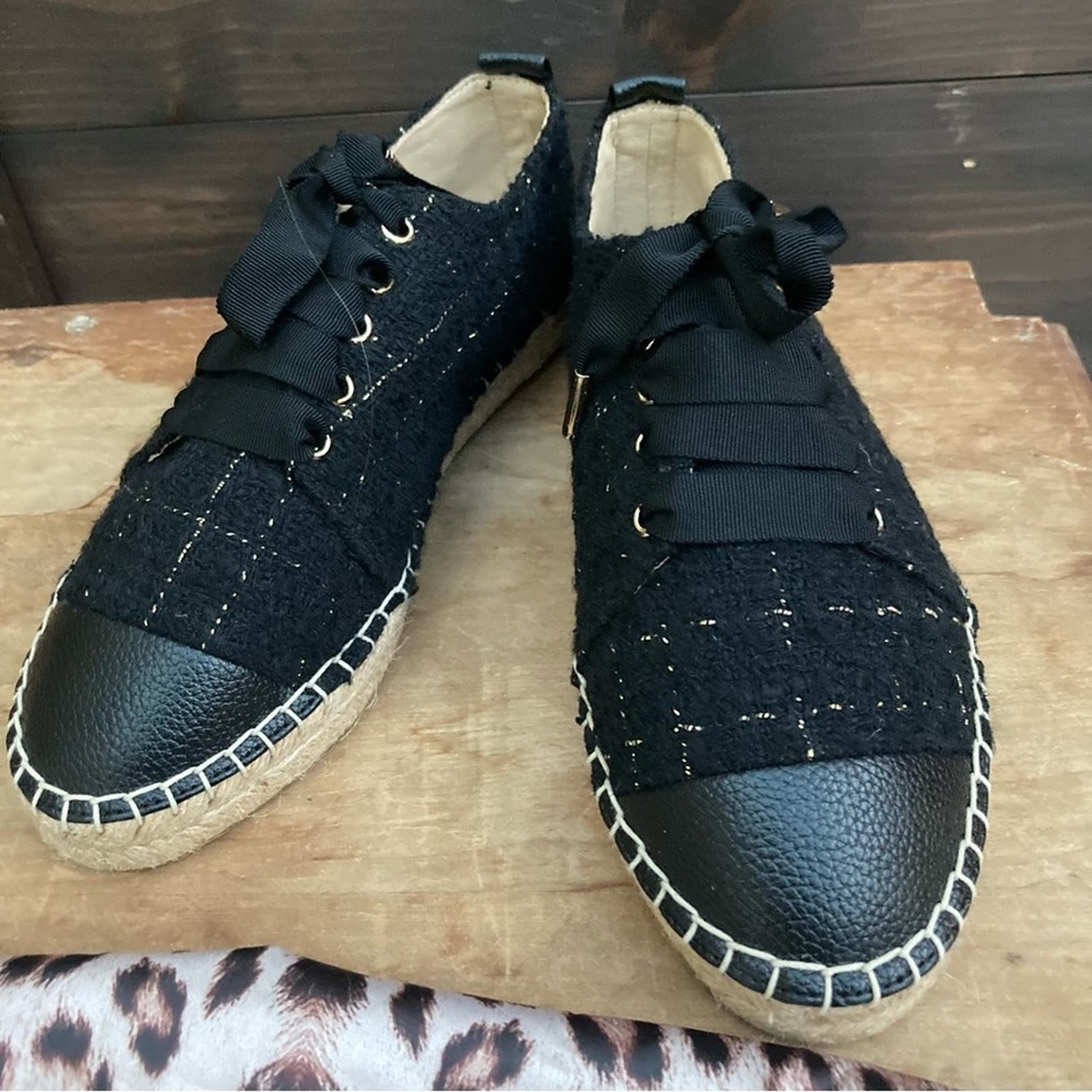 Generation Love shoes size 9 loafer oxford tweed leather black espadrille NEW